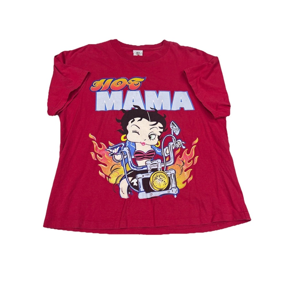 Vintage Betty Boop Shirt Red Size Large Y2K Hot‎ Mama Motorcycle